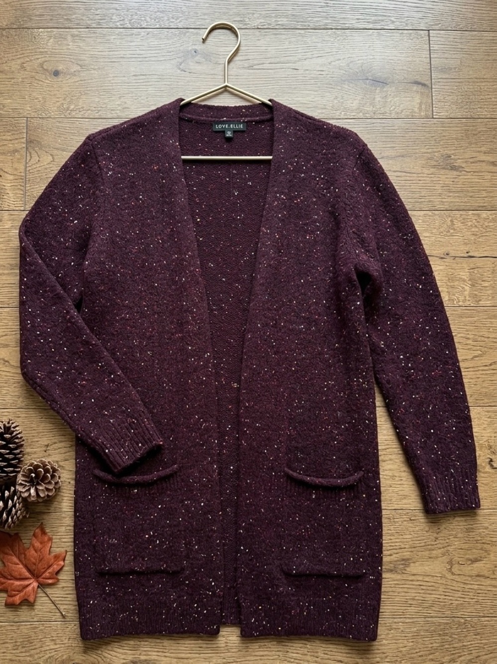 Love Ellie Women's Burgundy Open-Front Speckled Cardigan
